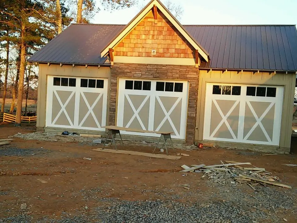 Three carriage doors on a new garage, Harpersville, AL · Clopay Coachman: a Golden Garage Door Services job