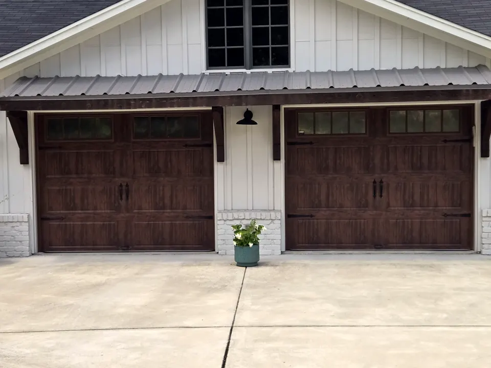 Wood-look carriage doors: a Golden Garage Door Services job