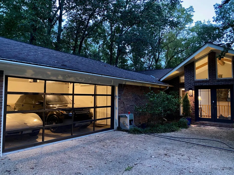 Full-view glass doors, Mountain Brook, AL · Clopay Avante: a Golden Garage Door Services job